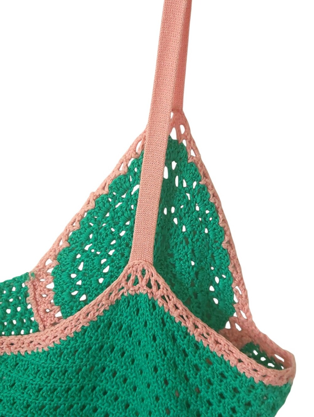 ASOS DESIGN Crochet Crop Top US 12 Pink Green Y2K Festival Boho Cami - Picture 7 of 13